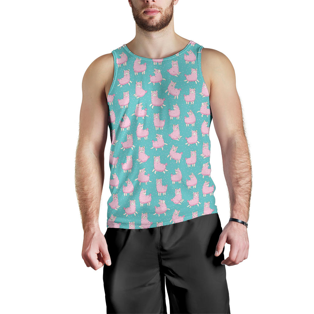 Alpaca Cartoon Design Themed Print Men Tank Top