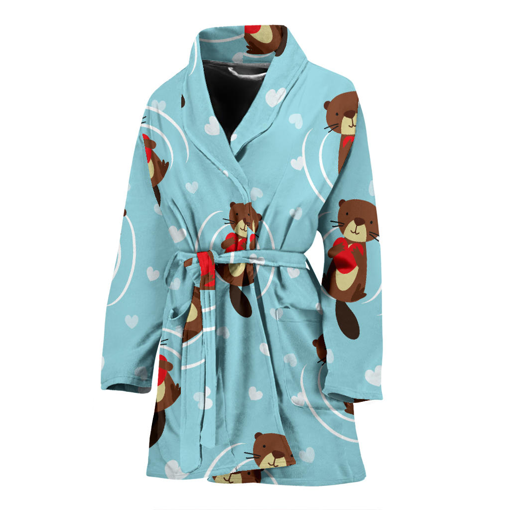 Sea Otter Cute Pattern Print Design 04 Women Bathrobe