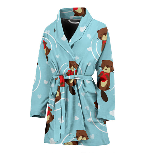 Sea Otter Cute Pattern Print Design 04 Women Bathrobe
