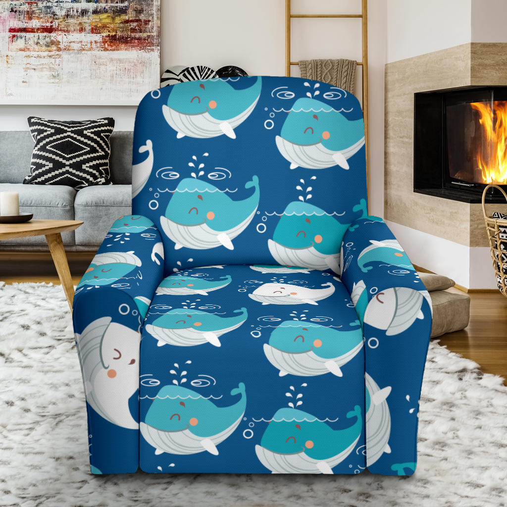 Blue Whale Pattern Print Design 01 Recliner Slipcover with Pocket