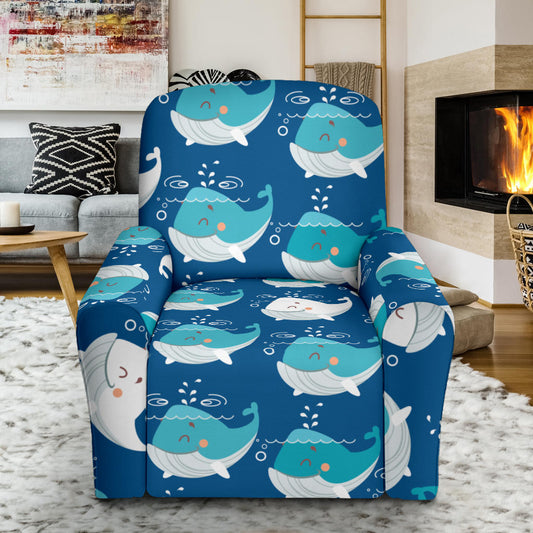 Blue Whale Pattern Print Design 01 Recliner Slipcover with Pocket