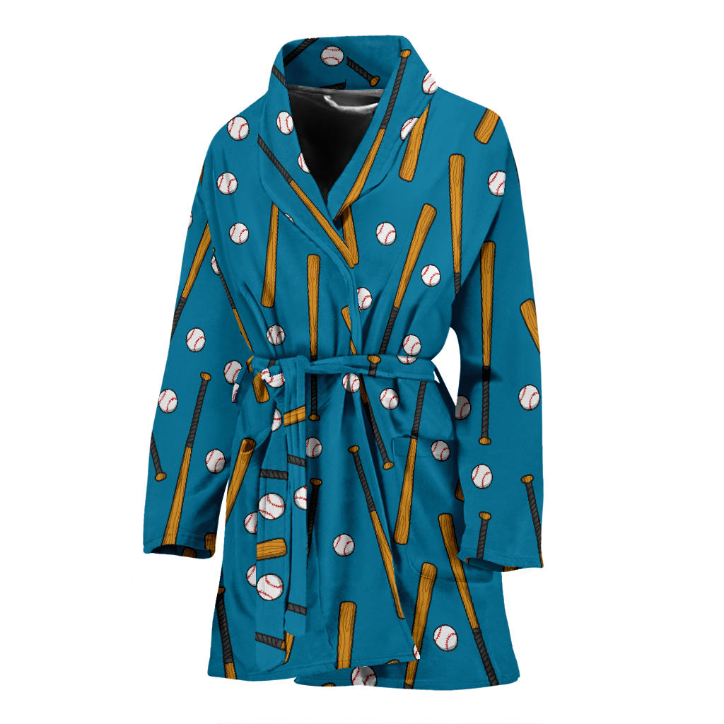 Baseball Pattern Print Design 01 Women Bathrobe