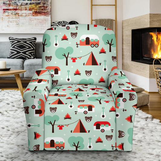Camper Tent Pattern Print Design 01 Recliner Slipcover with Pocket