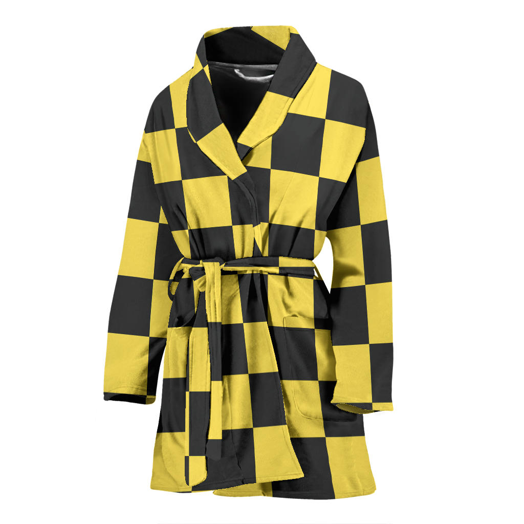 Checkered Yellow Pattern Print Design 03 Women Bathrobe