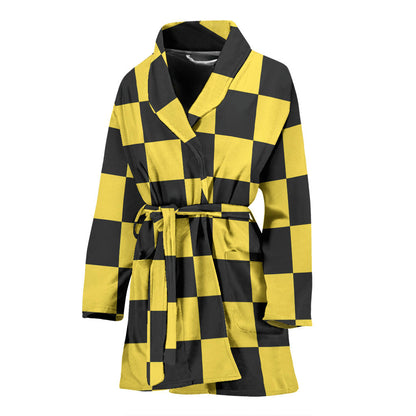 Checkered Yellow Pattern Print Design 03 Women Bathrobe