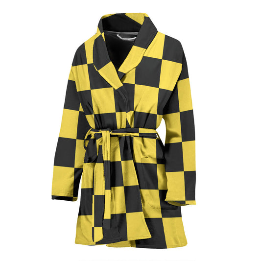 Checkered Yellow Pattern Print Design 03 Women Bathrobe