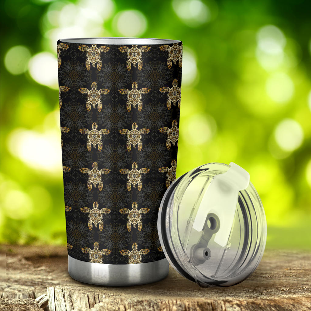 Gold Tribal Turtle Polynesian Design Tumbler
