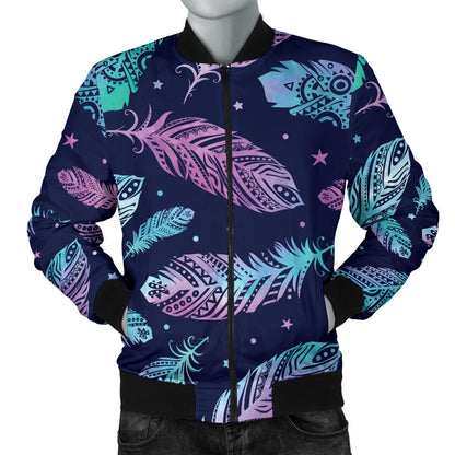 Feather Aztec Design Print Men Bomber Jacket