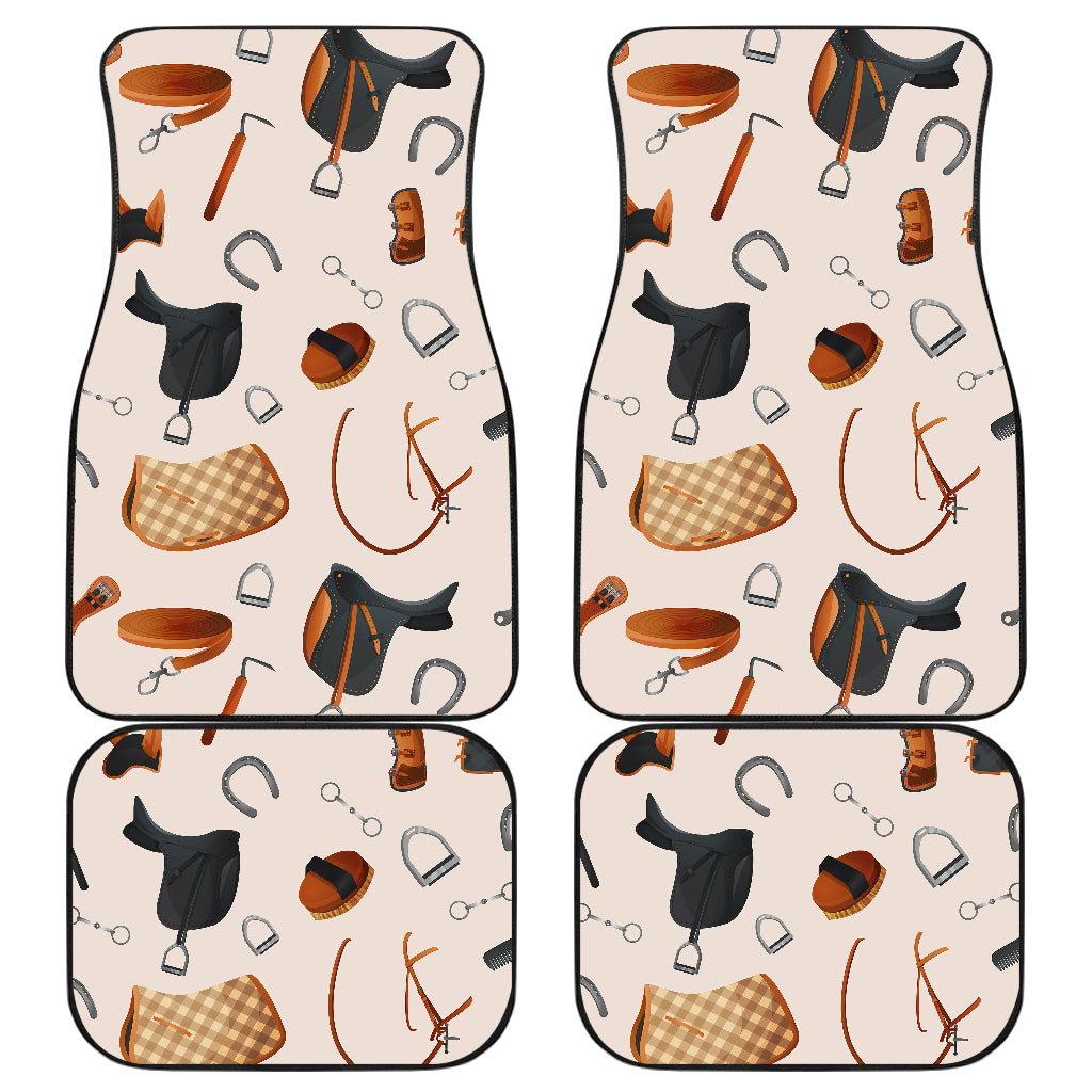 Equestrian Equipment Print Pattern Car Floor Mats Front Back