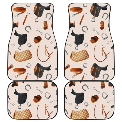 Equestrian Equipment Print Pattern Car Floor Mats Front Back