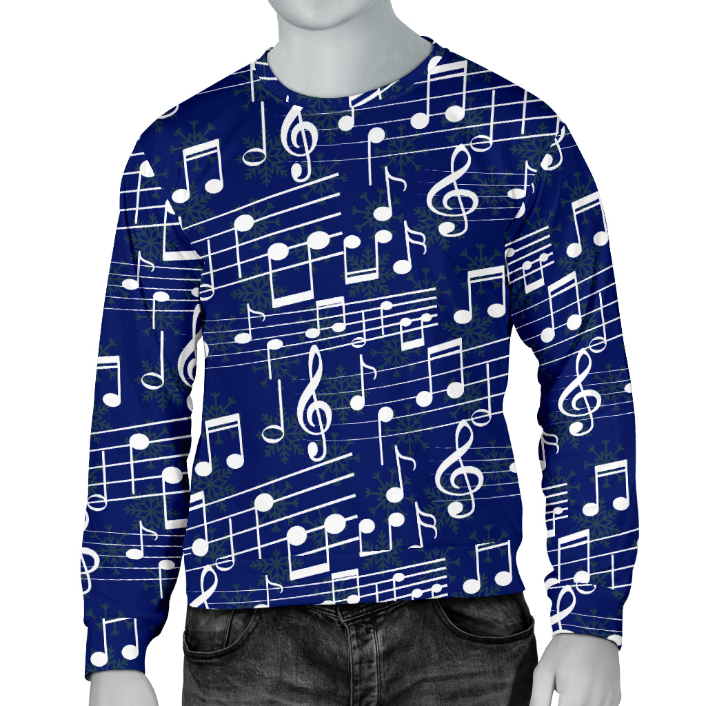 Music Note Blue Themed Print Men Long Sleeve Sweatshirt