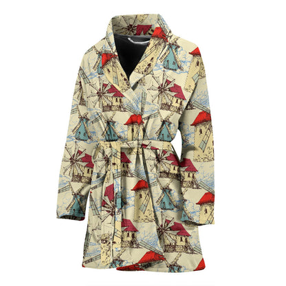 Windmill Pattern Print Design 01 Women Bathrobe