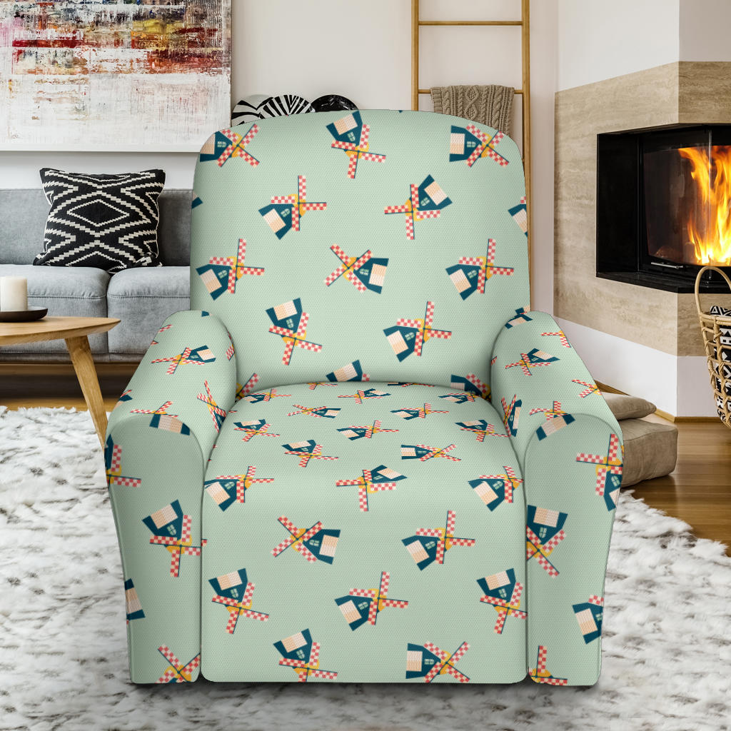 Windmill Pattern Print Design 02 Recliner Slipcover with Pocket
