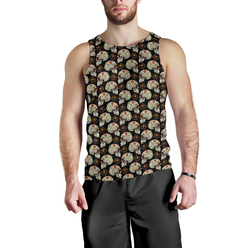 Sugar Skull Flower Design Themed Print Men Tank Top