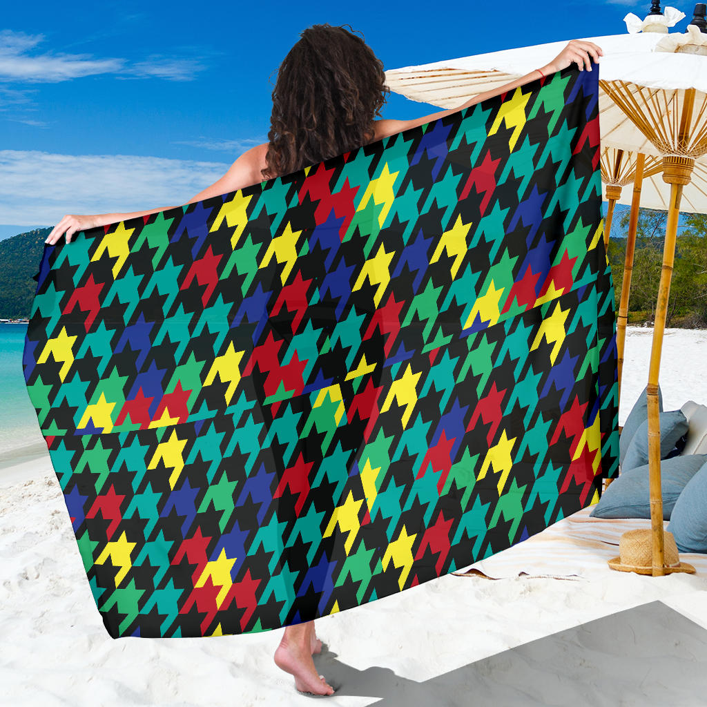 Houndstooth Colorful Pattern Print Design 02 Sarong Pareo Wrap