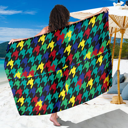 Houndstooth Colorful Pattern Print Design 02 Sarong Pareo Wrap