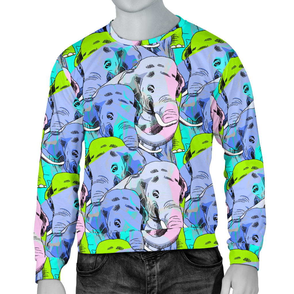 Elephant Art color Print Pattern Men Long Sleeve Sweatshirt