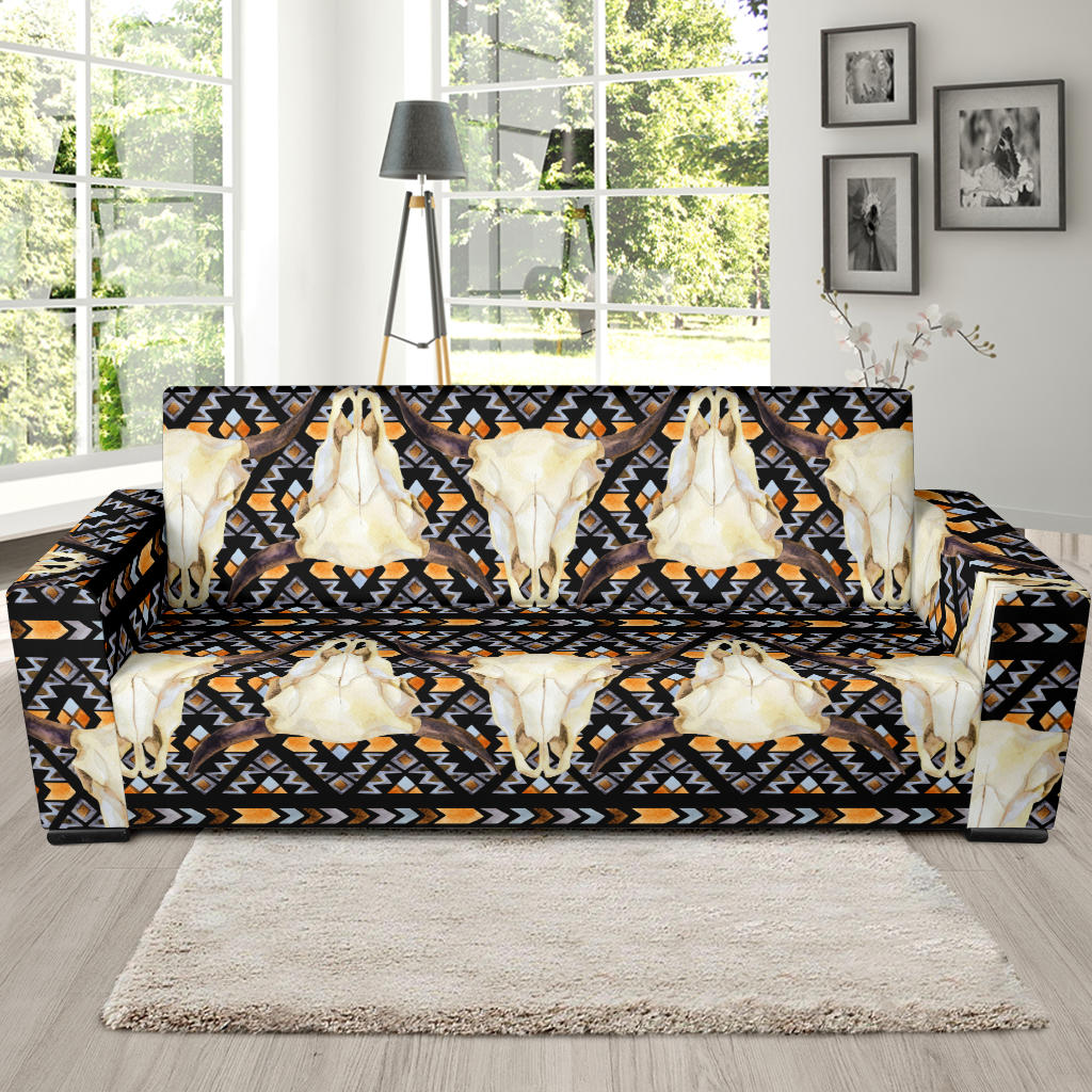 Buffalo Head Pattern Print Design 03 Sofa Slipcover