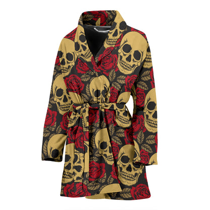 Skull And Roses Print Design LKS302 Women Bathrobe