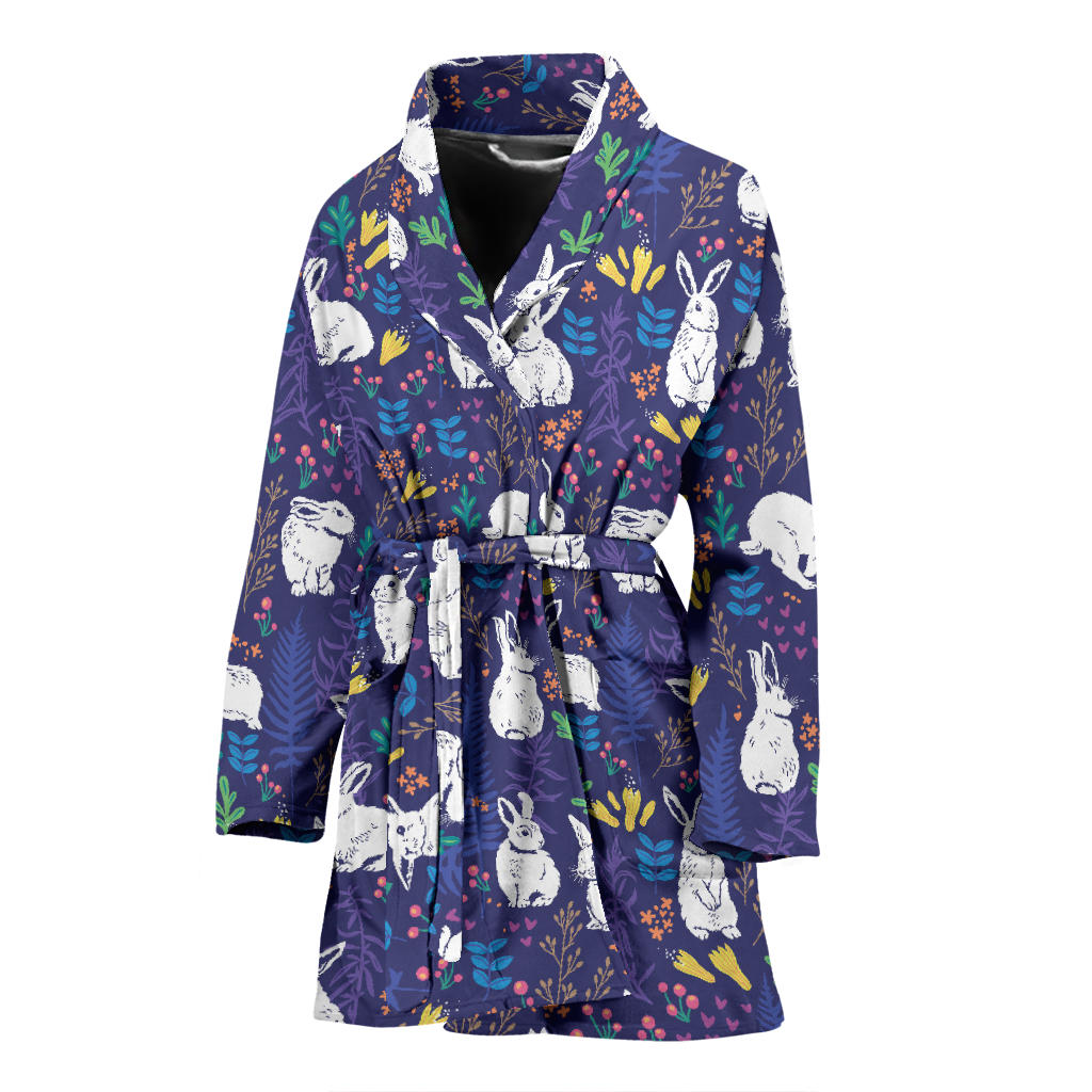 Bunny Pattern Print Design 01 Women Bathrobe