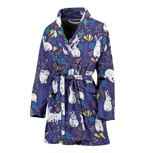 Bunny Pattern Print Design 01 Women Bathrobe