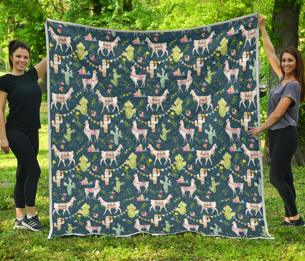Llama with Cactus Design Print Quilt Bedspread