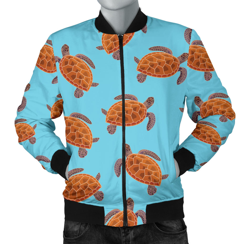 Brow Sea Turtle Print Pattern Men Bomber Jacket