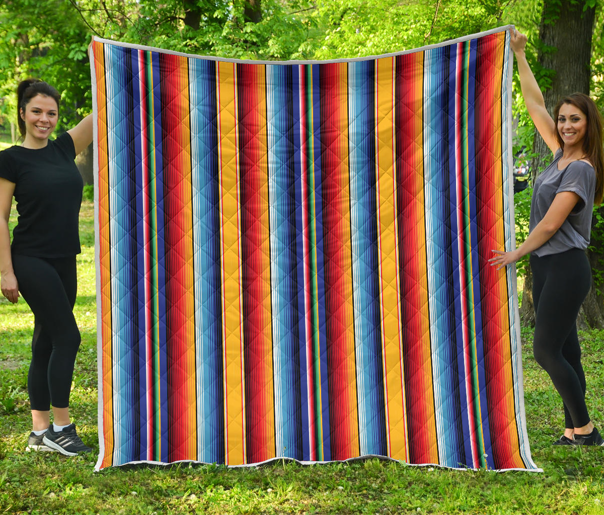 Mexican Blanket Stripe Print Pattern Quilt Bedspread