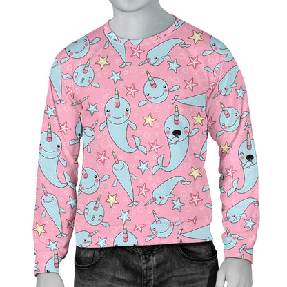 Narwhal Cartoon Cute Print Men Long Sleeve Sweatshirt