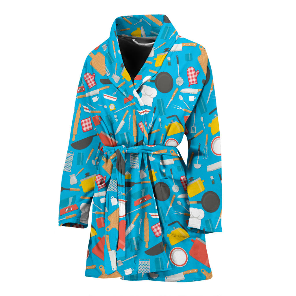 Cooking Kitchen Tools Pattern Print Design 03 Women Bathrobe