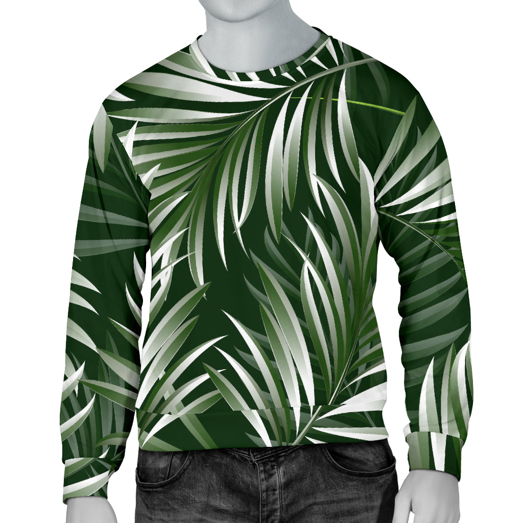 White Green Tropical Palm Leaves Men Long Sleeve Sweatshirt
