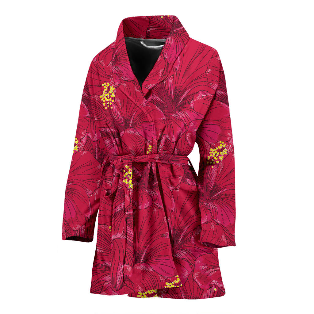 Hibiscus Red Pattern Print LKS308 Women Bathrobe