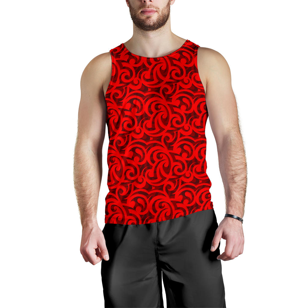 Maori Red Themed Design Print Men Tank Top