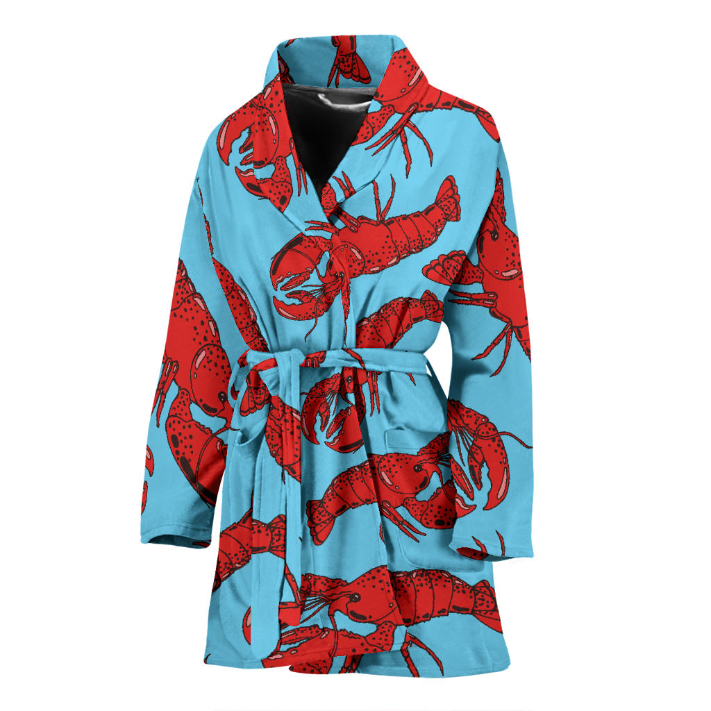 Lobster Red Pattern Print Design 03 Women Bathrobe