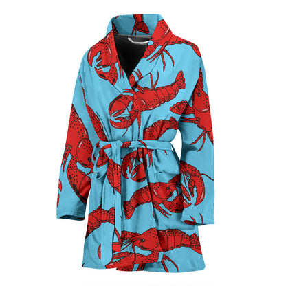 Lobster Red Pattern Print Design 03 Women Bathrobe