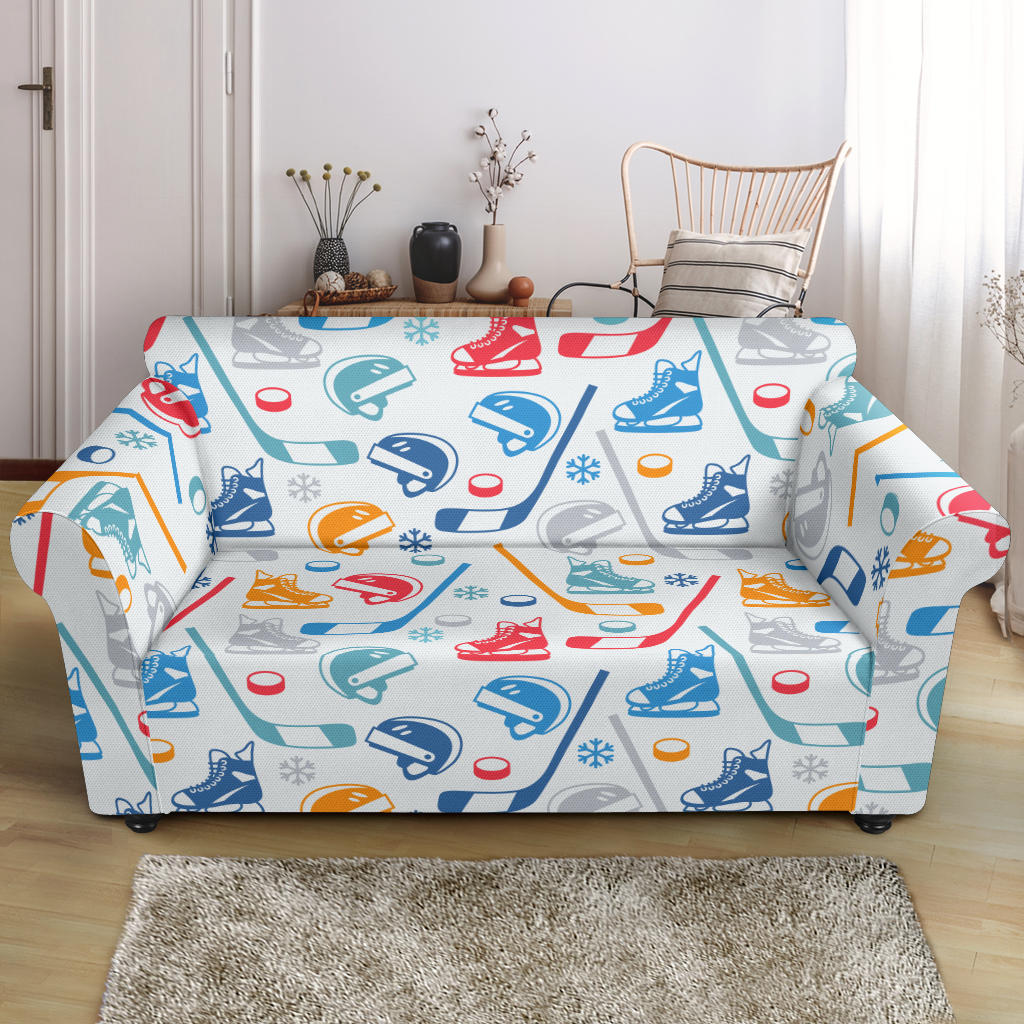 Hockey Equipment Print Design LKS301 Loveseat Couch Slipcover