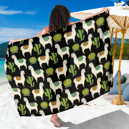 Alpaca Cactus Pattern Print Design 07 Sarong Pareo Wrap
