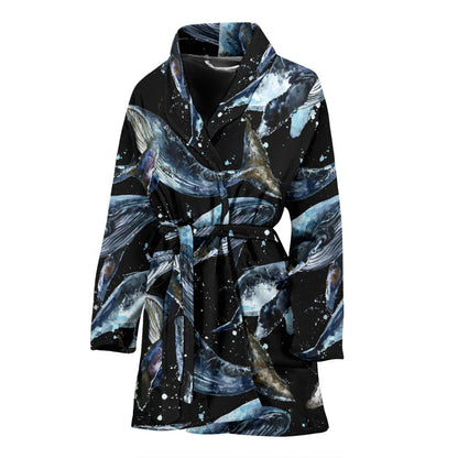 Humpback Whale Pattern Print Design 01 Women Bathrobe