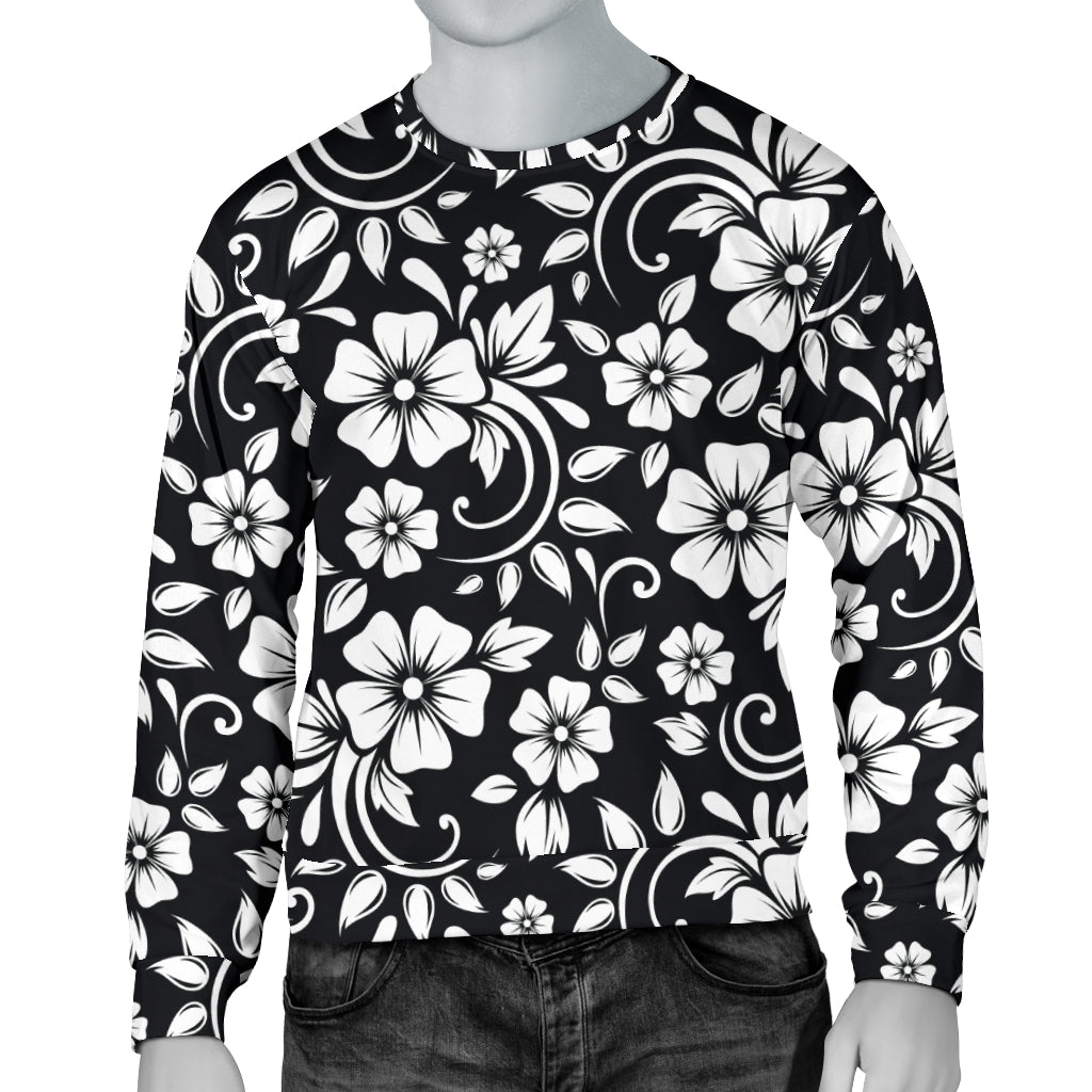 Floral Black White Themed Print Men Long Sleeve Sweatshirt