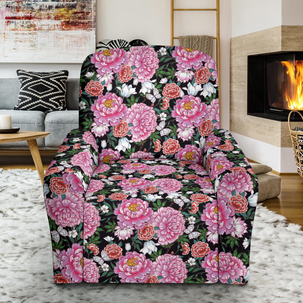 Dahlia Pattern Print Design 02 Recliner Slipcover with Pocket