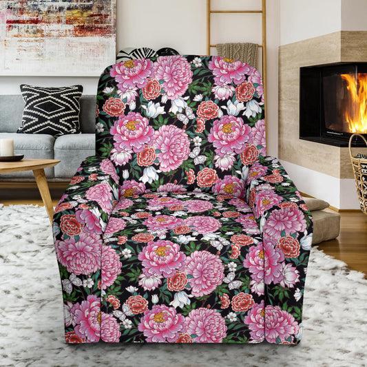 Dahlia Pattern Print Design 02 Recliner Slipcover with Pocket