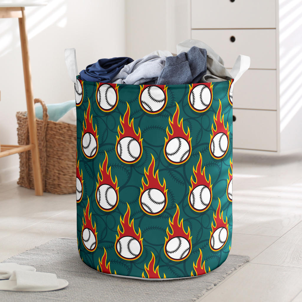 Baseball Fire Print Pattern Laundry Basket