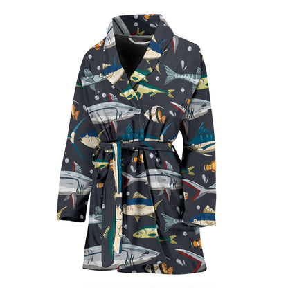 Swordfish Pattern Print Design 04 Women Bathrobe