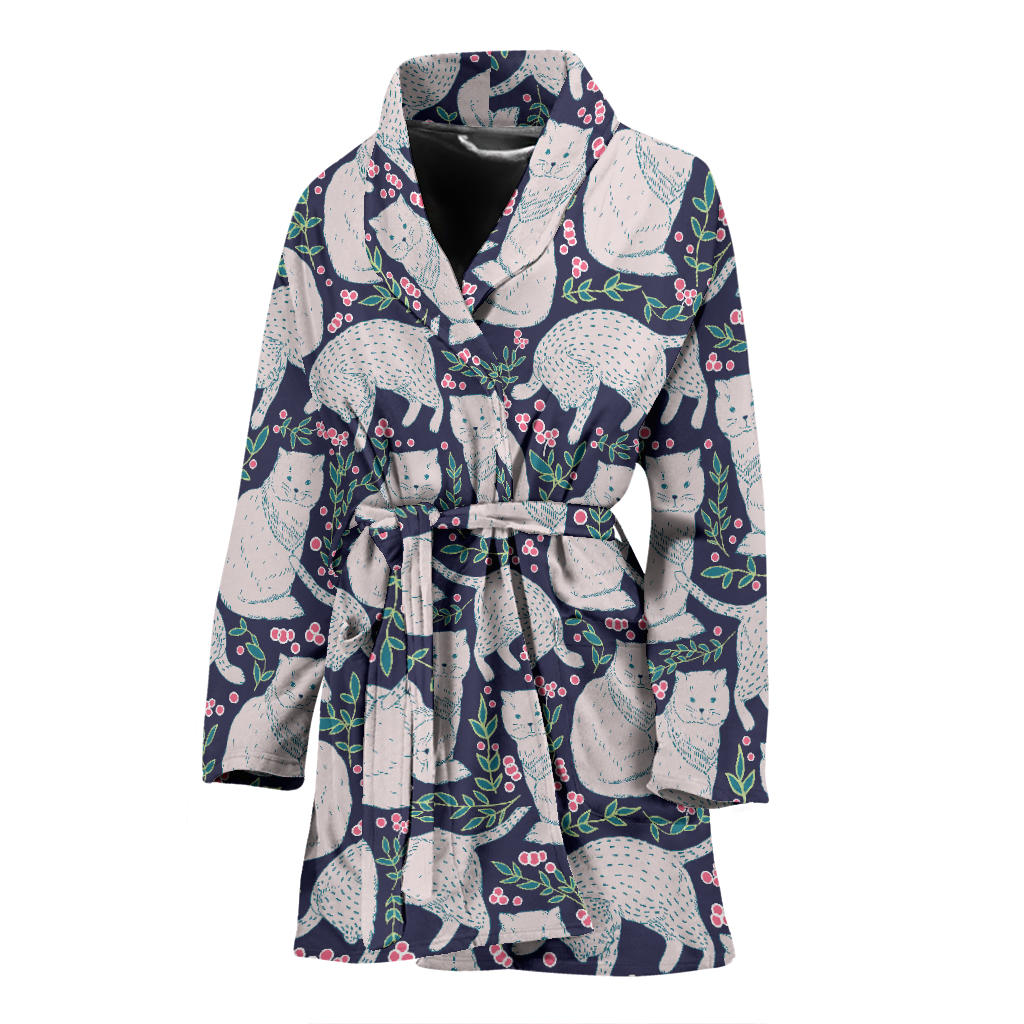 Cat Pattern Print Design 06 Women Bathrobe