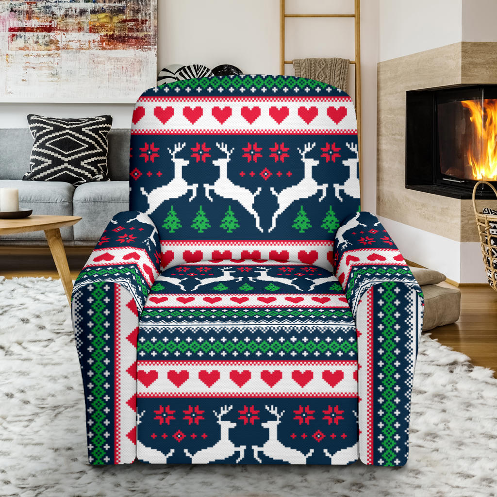 Reindeer Pattern Print Design 03 Recliner Slipcover with Pocket