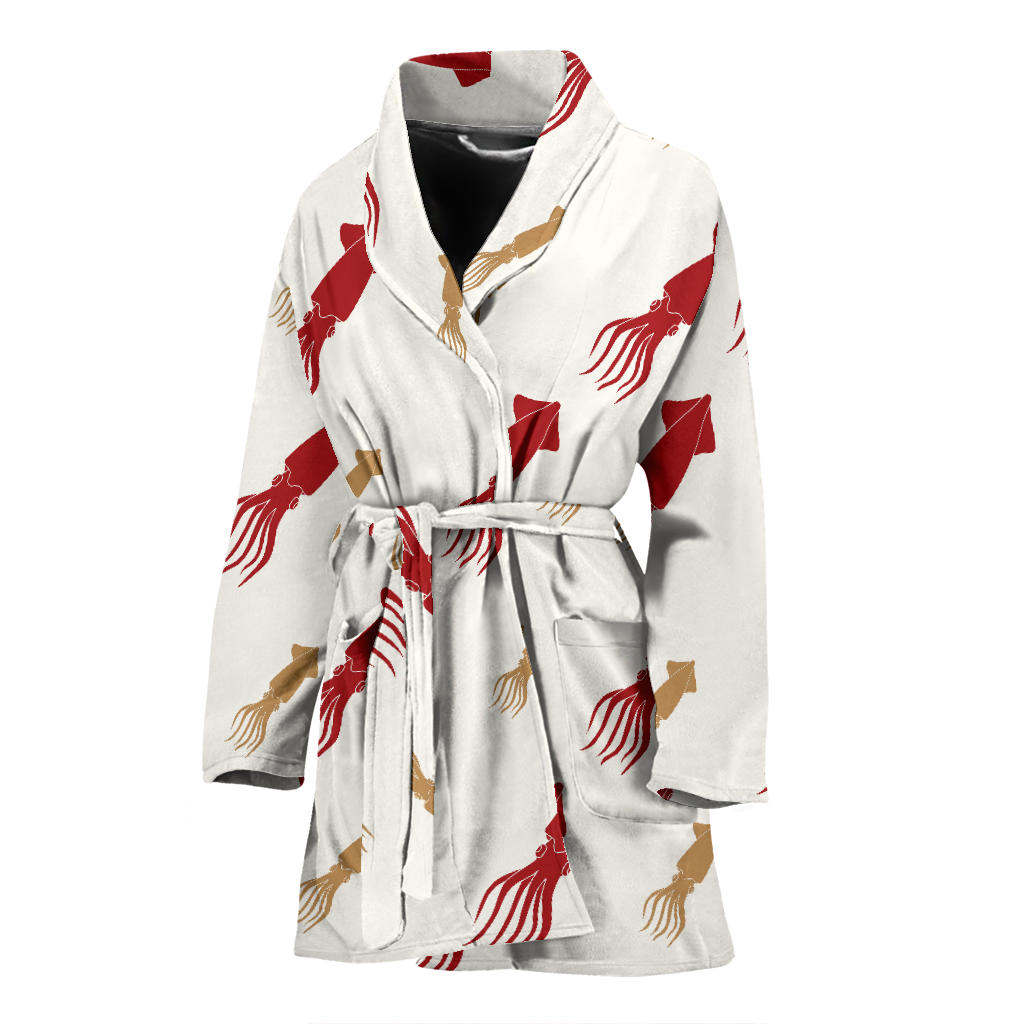 Giant Squid Pattern Print Design 01 Women Bathrobe