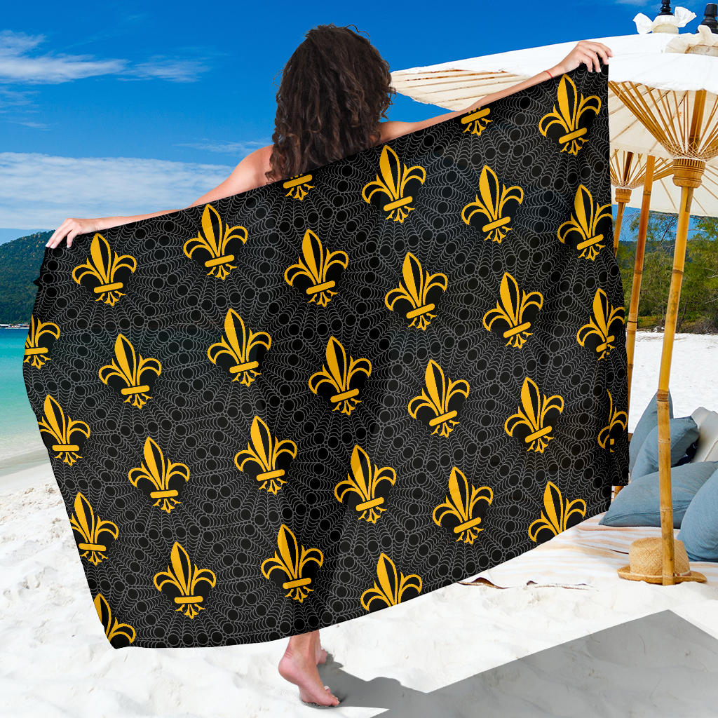 Fleur De Lis Gold Pattern Print Design 01 Sarong Pareo Wrap