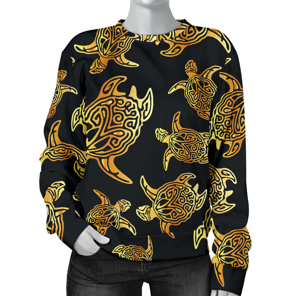 Gold Tribal Turtle Polynesian Themed Women Long Sleeve Sweatshirt