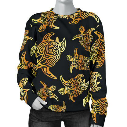 Gold Tribal Turtle Polynesian Themed Women Long Sleeve Sweatshirt