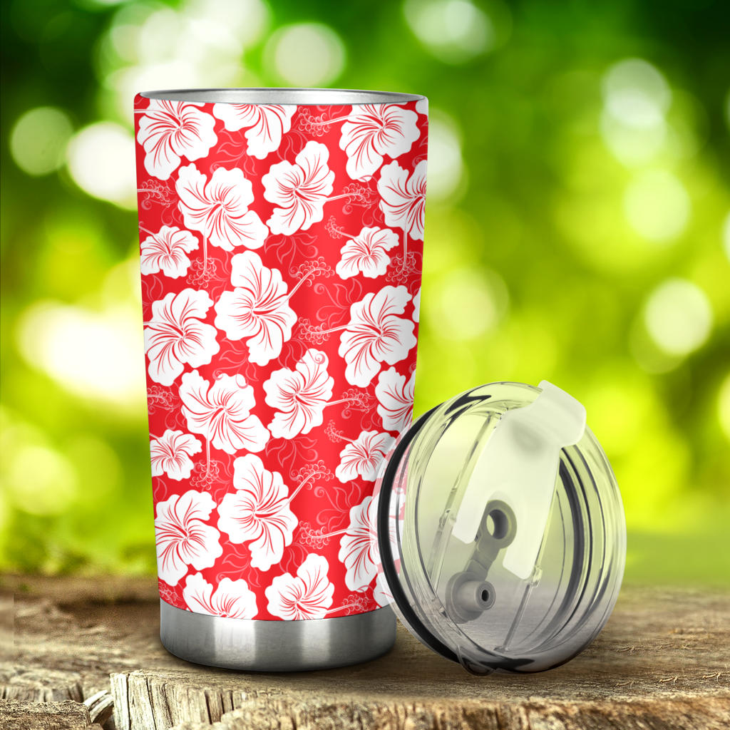 Flower Hawaiian Hibiscus Red Background Print Tumbler